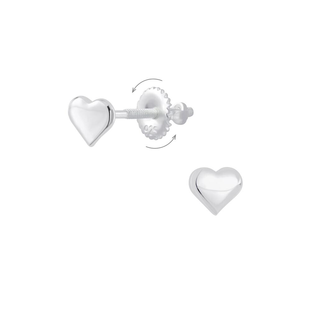 Silver Heart Screw Back Earrings